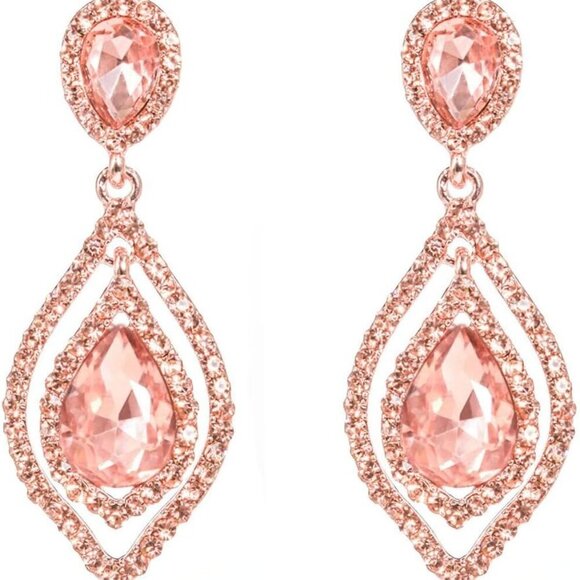 Jewelry - Women Pear Shape Crystal Earrings Dangle Teardrop Rhinestone Chandelier Bridal E